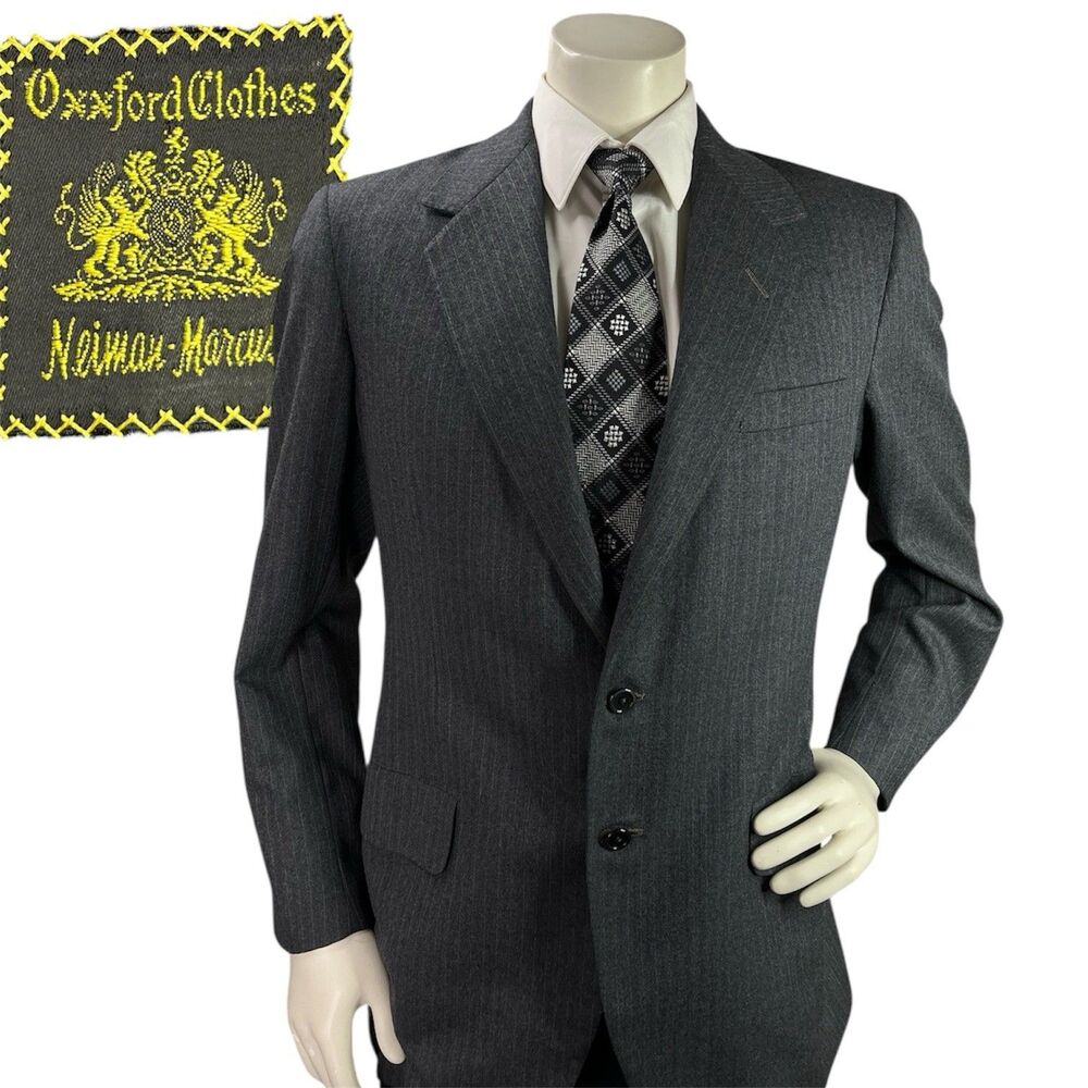 Oxxford Clothes Mens 40-42 Gray Blue Gray Striped Wool Bespoke Blazer Jacket